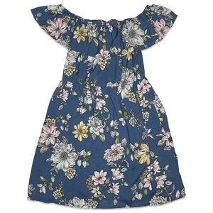 Xhilaration Blue & White Floral Off the Shoulder Elastic Stretch Dress